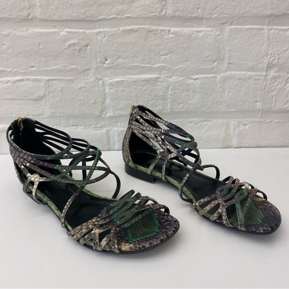 Hermes || Python Flat Caged Gladiator Sandals Mul… - image 8